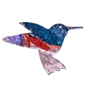 Metal work Lacquered Hummingbird Brooch Pin Artisan Handmade